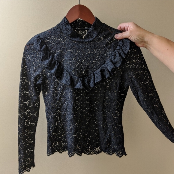 Unique Black Lace Ruffle Top - Picture 1 of 2